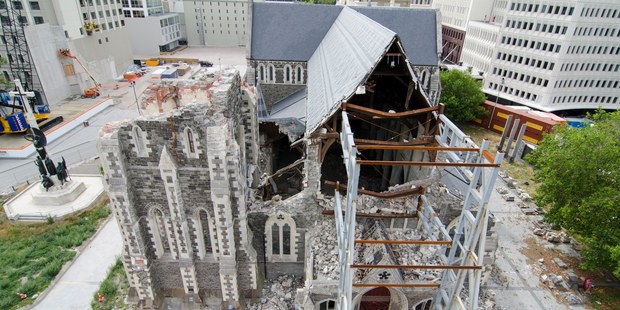 The earthquake damaged Christchurch Cathedral. Photo / APN