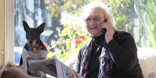 Co-ordinator of The Phone News Hawke's Bay, Beryl Reinders has been nominated for the Pride of New Zealand Awards. She is pictured at home in Clive with her dog, Poppy. Photo/Duncan Brown