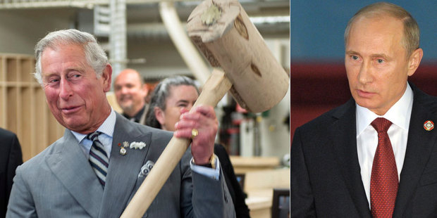 Prince Charles, seen here on his royal tour of Canada, might need a bigger hammer to defend himself from criticism after he compared Vladimir Putin to Hitler. Photo / AP