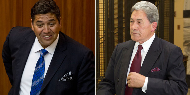 Winston Peters (right) left his NZ First MPs to defend him amid new allegations from rival MP Brendan Horan of misused taxpayer spending. Photo / Mark Mitchell