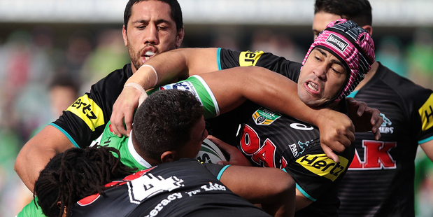 Josh Papalii of the Raiders is tackled. Photo /Getty Images