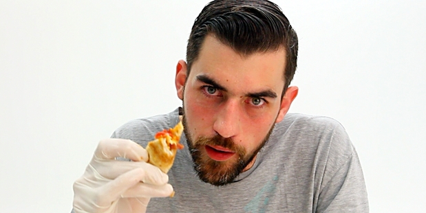Chris Marriner says Angry Dragon Pizza is so hot it made him sweat. Photo / Michael Craig