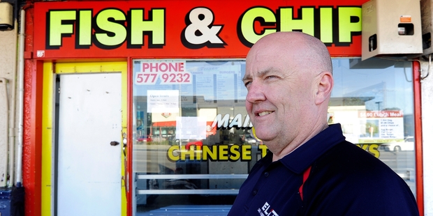 Craig Teal had been driving past Mainstreet Takeways with his mother-in-law when he realised it was on fire and kicked in the door to put it out and save the shop.Photo/George Novak