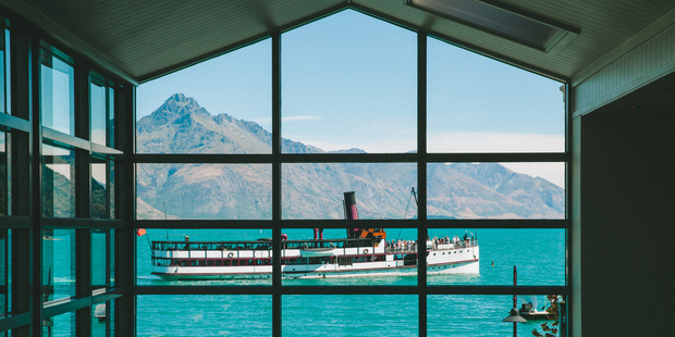 Eichardt's Private Hotel looks out over Lake Wakatipu, where the TSS Earnslaw can often be seen.