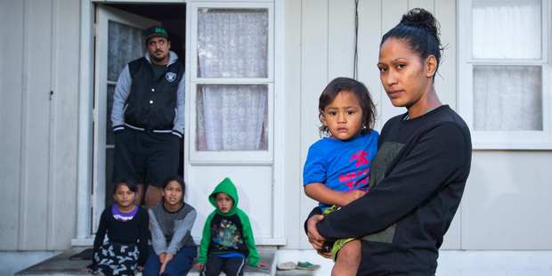 Casey Tamati and Amy Kahui with Tatiana, 6, Shontae, 11, Gabriel, 4, and Teariki, 2. Photo / Greg Bowker