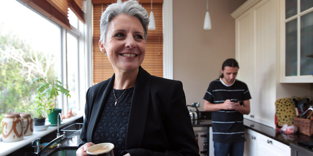 Internet Party leader Laila Harre at home with her son Sam. Photo / Doug Sherring