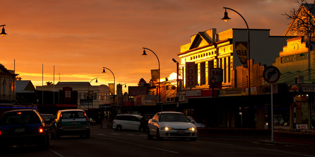 The main street of Paeroa at sunset. Photo / Alan Gibson