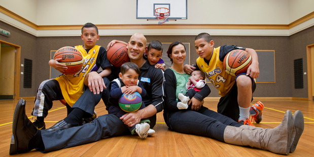 TEAM WINITANA: Hawks captain Paora Winitana and wife Tia with their five sons Niwhai, 8 (left), Mikaere, 2, Mana, 5, baby Te Aumiti (2 months old) and Paora Jnr, 11. PHOTO/Glenn Taylor