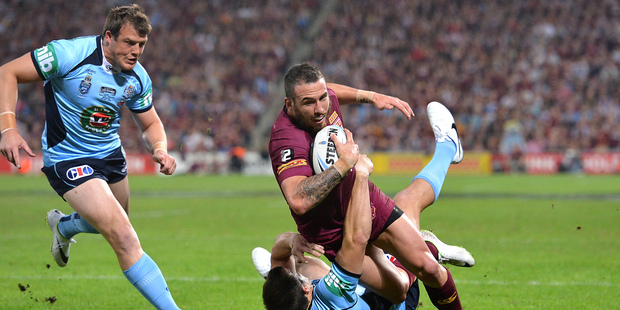 Darius Boyd of the Maroons scores a try during game one of the State of Origin. Photo / Getty Images