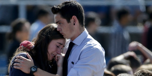 At the memorial service for the victims of Elliot Rodger, the crowd changed "not one more" in reference to random attacks by gunmen.