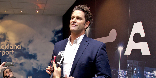Chris Cairns makes his statement at Auckland International Airport. Photo / Dean Purcell