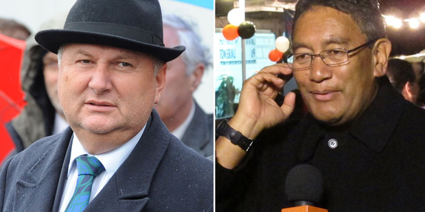 A lapel mic picked up a comment by Hone Harawira (right) suggesting former Labour MP Shane Jones could make a return to politics. Photo / NZ Herald