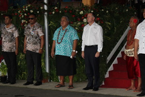 Prime Minister John Key and Samoa Prime Minister Tuilaepa enjoy the Independence Day celebrations in Apia.