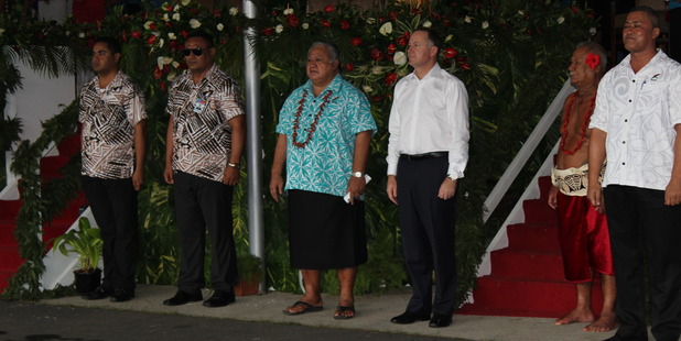 Prime Minister John Key and Samoa Prime Minister Tuilaepa enjoy the Independence Day celebrations in Apia.