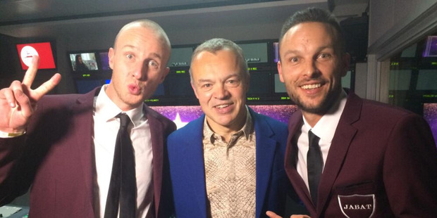 Jono Pryor (far left and above) and Ben Boyce tackled the red chair before meeting host Graham Norton after his show.