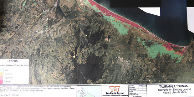 : A new evacuation map is set to be released incorporating information from this map, which shows the areas that are likely to be affected by a 14m tsunami. Photo/Supplied
