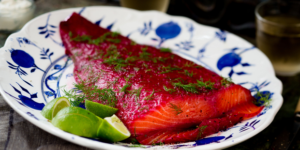 Beetroot cured salmon. Photo / Babiche Martens.
