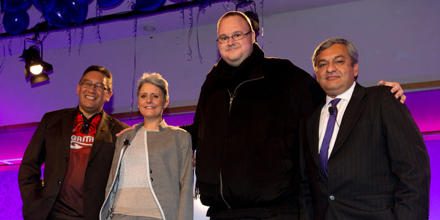 Kim Dotcom (second from right) has announced his intention to run for Parliament. Photo / Brett Phibbs