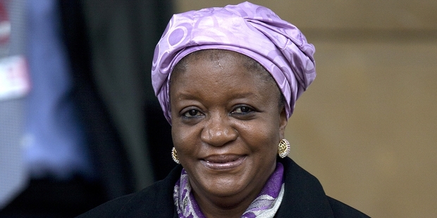 Zainab Hawa Bangura leaves a G8 foreign ministers meeting on sexual violence against women in conflict zones, in London. File photo / AP