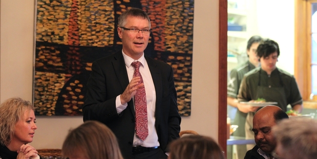 Labour Party deputy leader David Parker speaking at a business breakfast meeting at Hastings' Ten Twenty Four restaurant yesterday. Photo / Duncan Brown