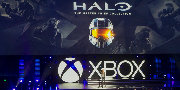 Bonnie Ross, General Manager of 343 Industries, Microsoft Games Studios, presents Halo: The Master Chief Collection, an upcoming title for the Xbox One, during a presentation at E3. Photo/AP