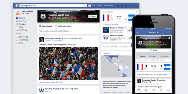 Facebook's "Trending World Cup" special feature. Image / AP