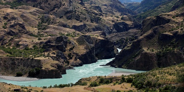 A view of the confluence of the Baker and Chacabuco rivers on the outskirts of Cochrane, in Chile's Aysen region. Photo / AP