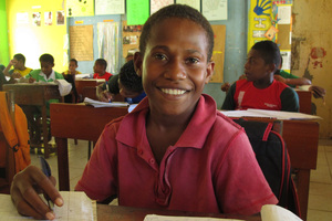 A pupil at Naviti District School in the Yasawa Islands. PHOTO / PETER DE GRAAF