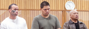 TRIAL: From left to right Terere MacDonald, Deuce Savage, Derek Savage appear in the Rotorua High Court. BEN FRASER