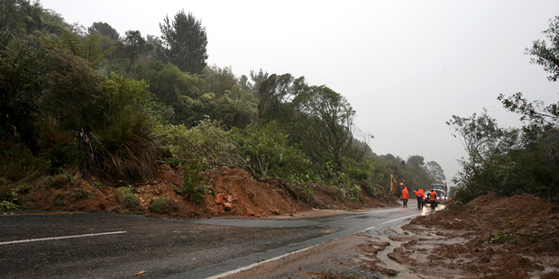 Storm. Slips on the Kaimai Ranges close the state highway to all traffic