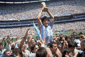 Football legend Diego Maradona leads Argentina to its second World Cup triumph in Mexico City in 1986. Photo / AP