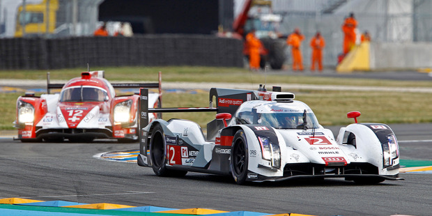 Audi's R18 E-Tron No1 car driven by driver Loic Duval was destroyed in a crash during practice for the Le Mans 24 Hour race. Photo / AP