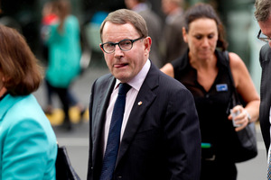 John Banks leaves the Auckland High Court after he was found guilty of knowingly transmitting a false electoral return. Photo / Dean Purcell