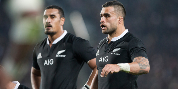 All Blacks No.8 Jerome Kaino and Liam Messam during the first rugby test between New Zealand and England. Photo / Greg Bowker