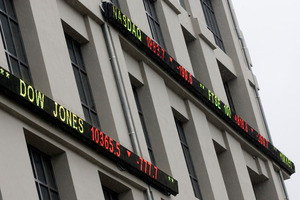 The stocker ticker on the NZX building in Wellington. New Zealand Herald Photograph by Mark Mitchell