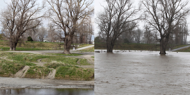 The Ngaruroro River pictured from Chesterhope Bridge, Pakowhai, on Monday, left, and on Thursday, right.