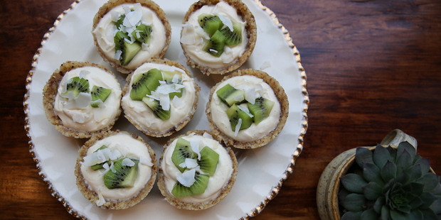 Almond tarts filled with vanilla yoghurt mascarpone and fresh fruit. Picture / Eleanor Ozich