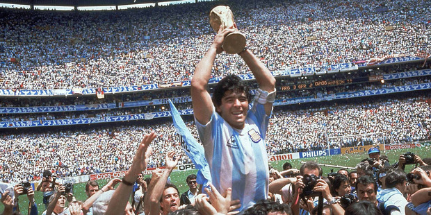 Diego Maradona of Argentina celebrates after winning the 1986 World Cup. Photo / AP