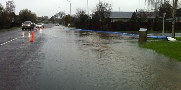Flood protection measures on King St, Rangiora. Photo / Kurt Bayer, APNZ