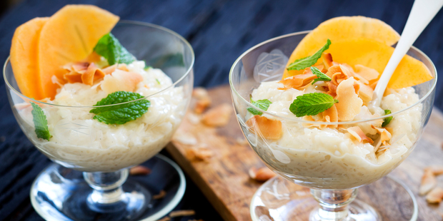 Rice and coconut pudding. All props photographer's own. Photo / Babiche Martens