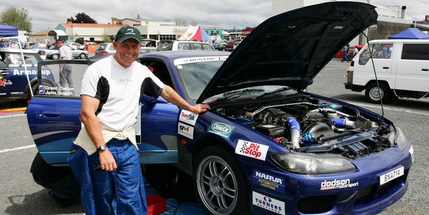 Team NZ speedster Grant Dalton with his 2004 Targa Rally Nissan Silvia race car.