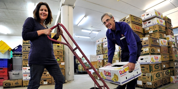 Tauranga Salvation Army Family Store business manager Graham Wood with reporter Sandra Conchie during her Gives Back day on Thursday. PHOTO/GEORGE NOVAK