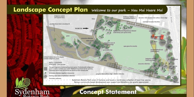 The concept plan for the Sydenham Botanic Park next to the Brookfield Primary School. Image/supplied