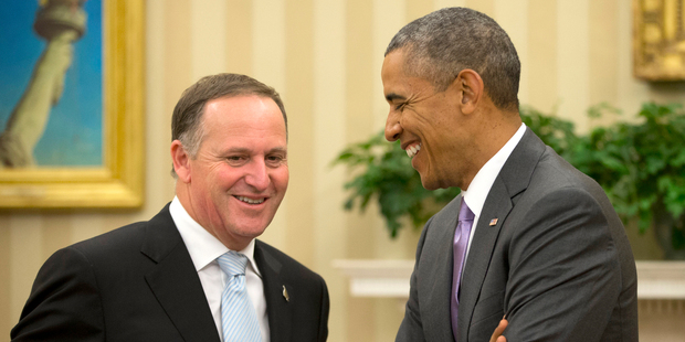 Barack Obama meets with John Key in the Oval Office of the White House in Washington. Photo / AP