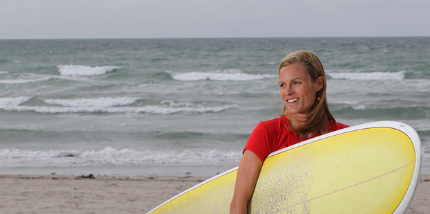 Rebecca Manning, Hibiscus Surf School co-owner, says Tay St often has dangerous rips and currents so any measures to keep swimmers safe are positive. Photo/John Borren