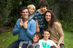 Tamati and Tessa Cameron with their children (clockwise, from back left) Victor, 3, Israel, 5, Tawhai, 9, and Evita, 7. Photo / Alan Gibson