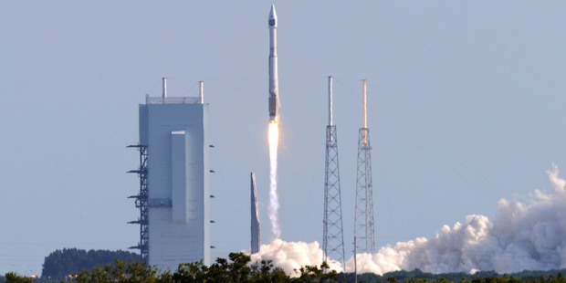 The United Launch Alliance Atlas V rocket lifts off last month. The company is pushing back to criticism by rival company SpaceX. Photo / AP