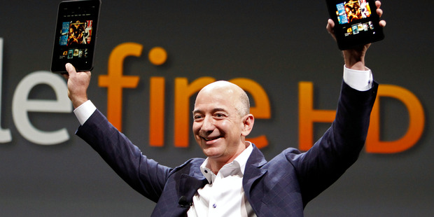 Jeff Bezos, CEO and founder of Amazon, introducing the Amazon Kindle Fire in 2010. The company is set to unveil its new device, a smartphone, on Wednesday in Seattle. Photo / AP