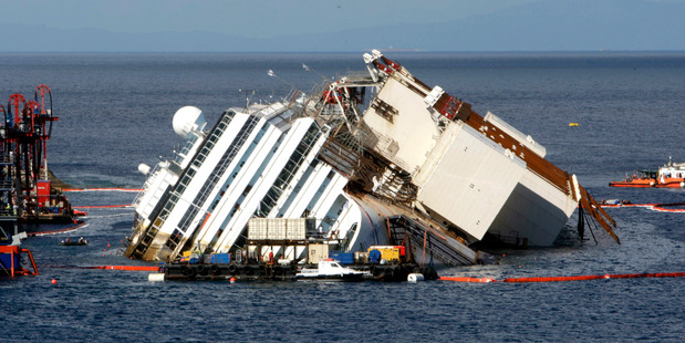 Costa Concordia ship as it lies on its side on the Tuscan Island of Giglio, Italy. Photo / AP