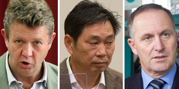 David Cunliffe, left, Donghua Liu and John Key.
